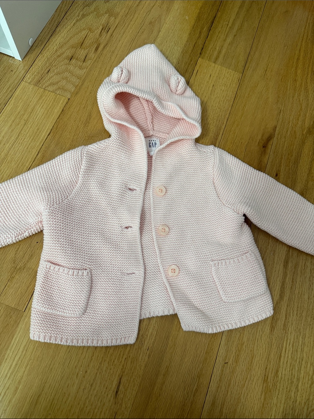 GAP Light Pink Hooded Knit Baby Cardigan